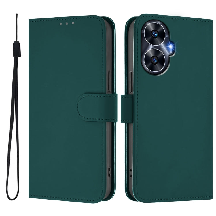 For Realme C55 4G Global Skin Feel Solid Color Leather Phone Case with Lanyard