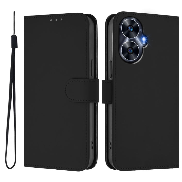 For Realme C55 4G Global Skin Feel Solid Color Leather Phone Case with Lanyard