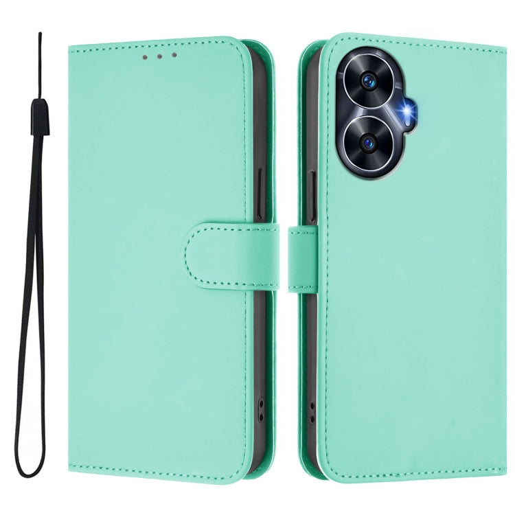 For Realme C55 4G Global Skin Feel Solid Color Leather Phone Case with Lanyard