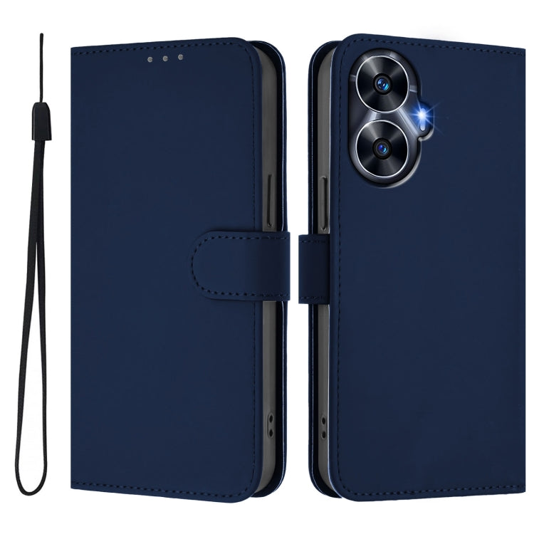 For Realme C55 4G Global Skin Feel Solid Color Leather Phone Case with Lanyard