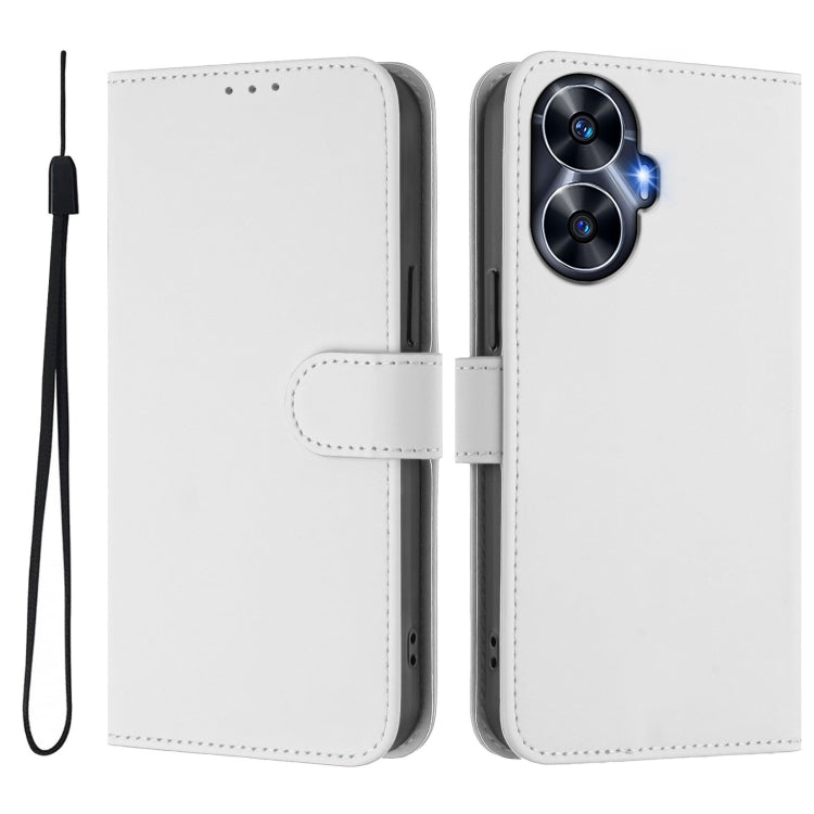 For Realme C55 4G Global Skin Feel Solid Color Leather Phone Case with Lanyard