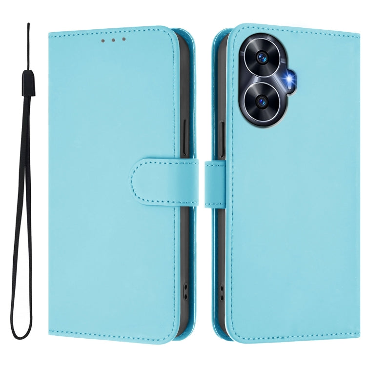 For Realme C55 4G Global Skin Feel Solid Color Leather Phone Case with Lanyard