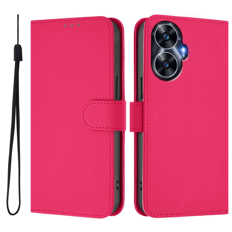 For Realme C55 4G Global Skin Feel Solid Color Leather Phone Case with Lanyard