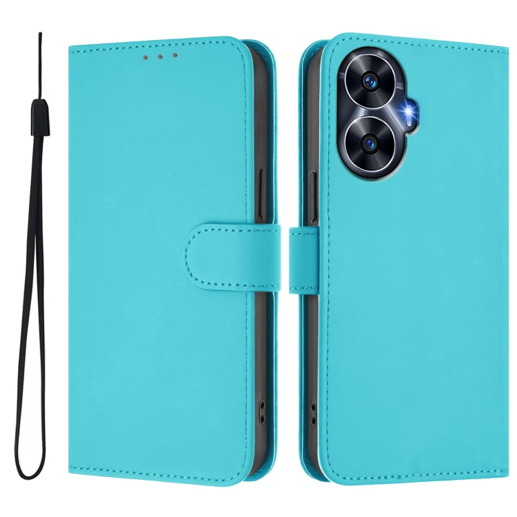 For Realme C55 4G Global Skin Feel Solid Color Leather Phone Case with Lanyard