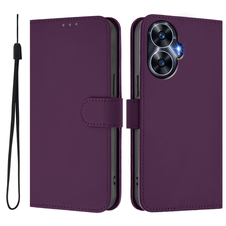 For Realme C55 4G Global Skin Feel Solid Color Leather Phone Case with Lanyard