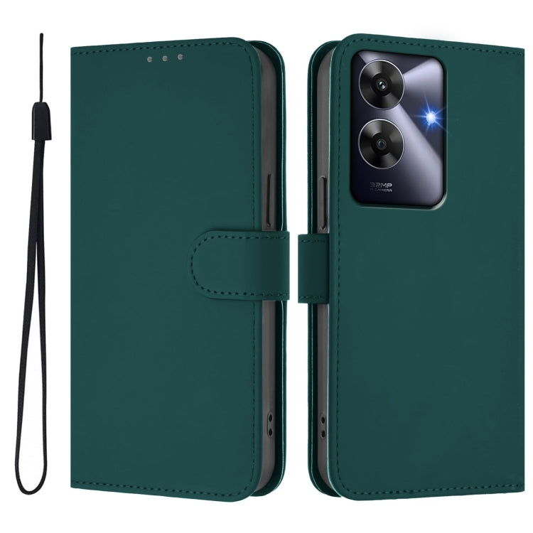 For Realme C63 Global Skin Feel Solid Color Leather Phone Case with Lanyard