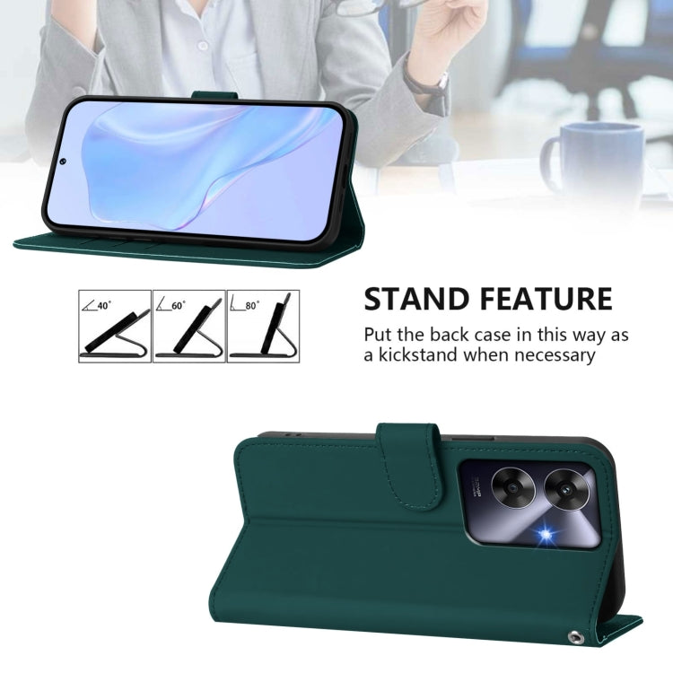 For Realme C63 Global Skin Feel Solid Color Leather Phone Case with Lanyard