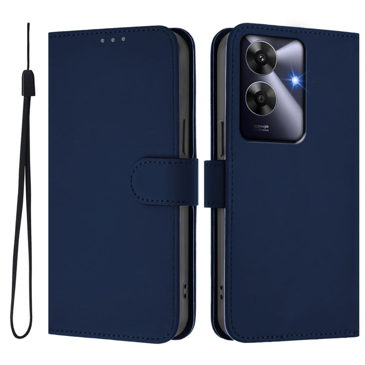 For Realme C63 Global Skin Feel Solid Color Leather Phone Case with Lanyard