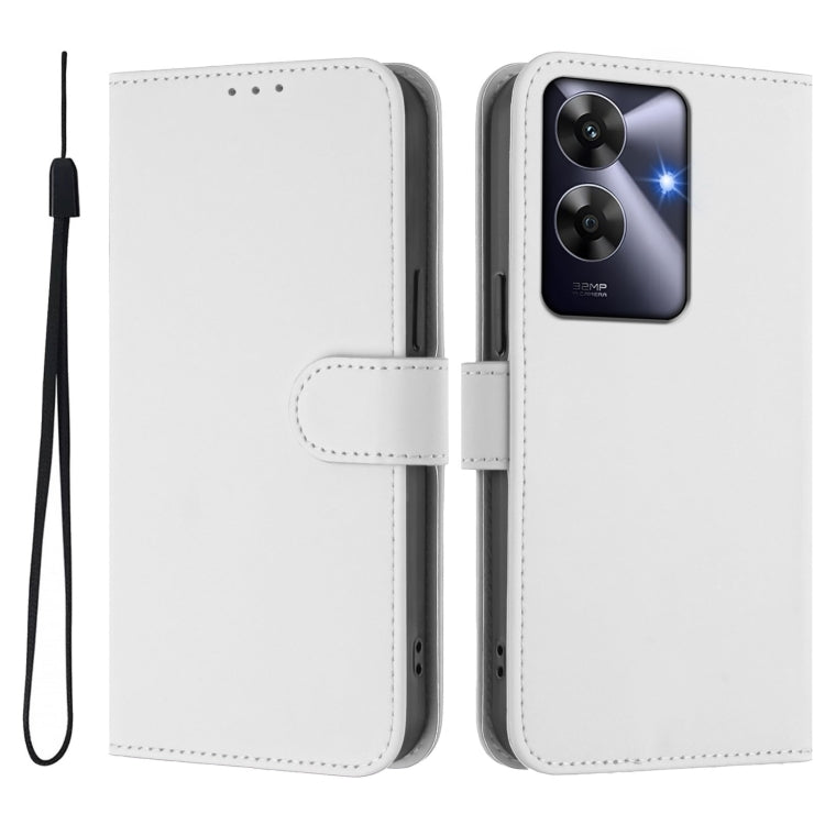 For Realme C63 Global Skin Feel Solid Color Leather Phone Case with Lanyard