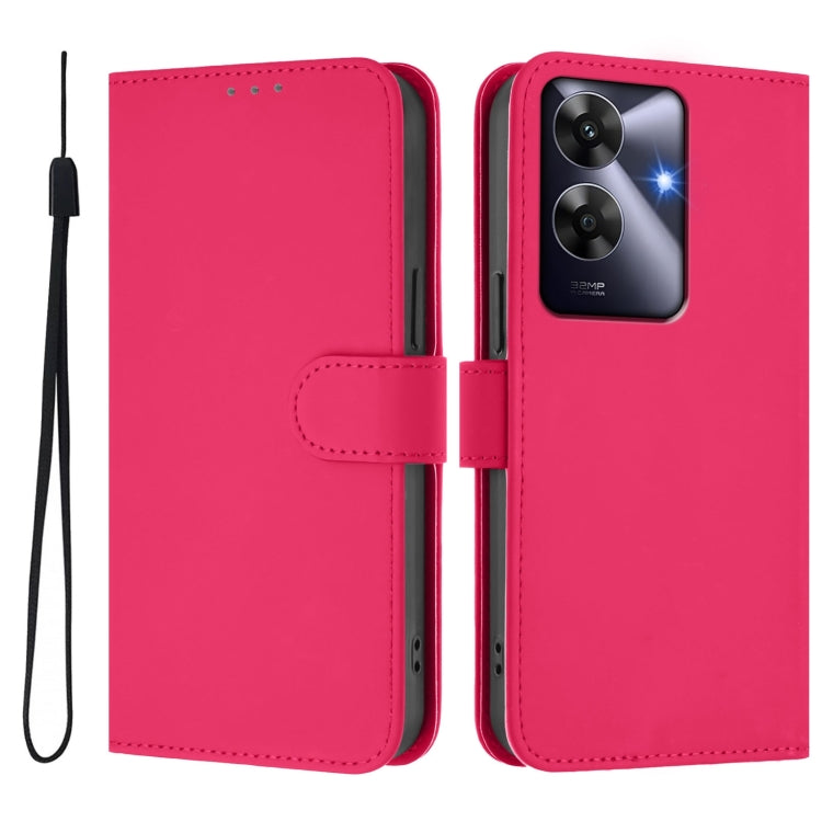For Realme C63 Global Skin Feel Solid Color Leather Phone Case with Lanyard