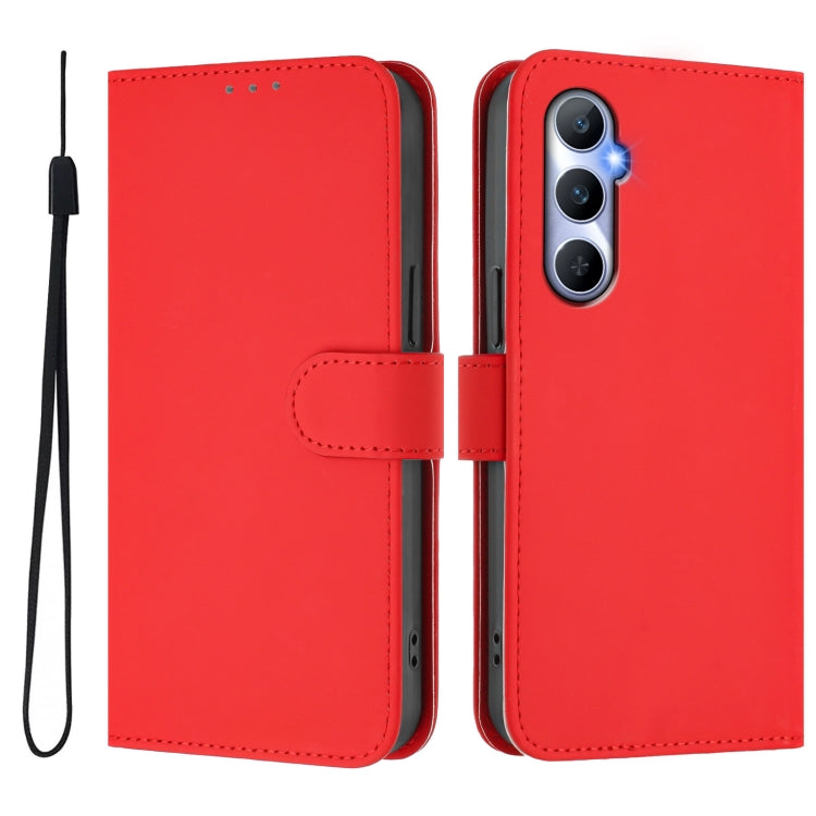 For Realme C65 4G Global Skin Feel Solid Color Leather Phone Case with Lanyard