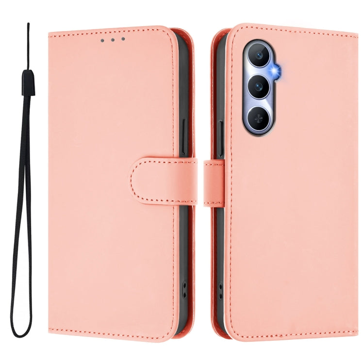 For Realme C65 4G Global Skin Feel Solid Color Leather Phone Case with Lanyard