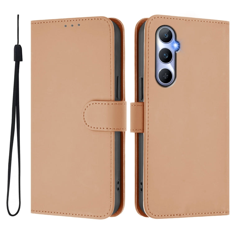 For Realme C65 4G Global Skin Feel Solid Color Leather Phone Case with Lanyard