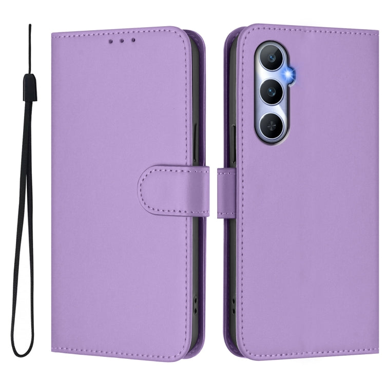 For Realme C65 4G Global Skin Feel Solid Color Leather Phone Case with Lanyard