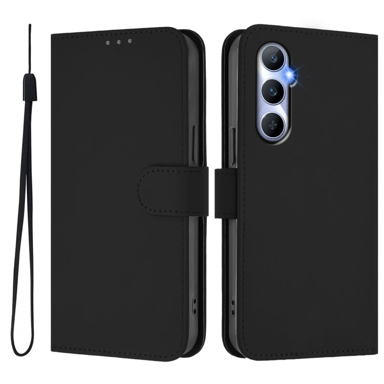 For Realme C65 4G Global Skin Feel Solid Color Leather Phone Case with Lanyard