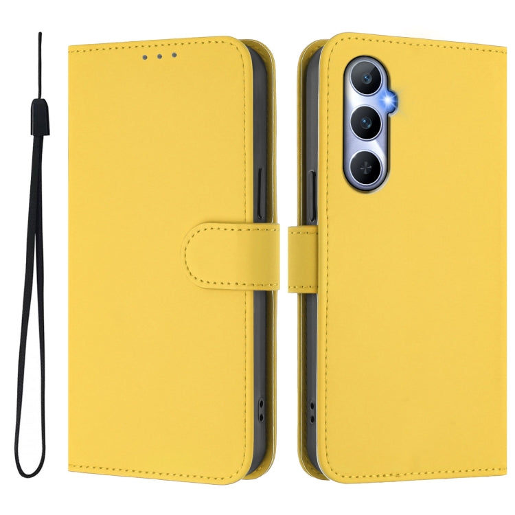 For Realme C65 4G Global Skin Feel Solid Color Leather Phone Case with Lanyard