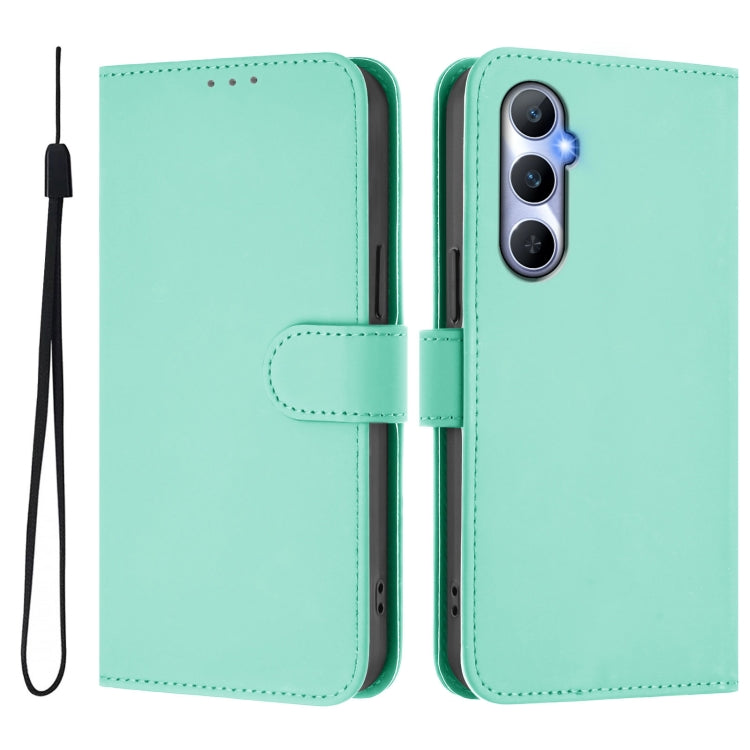 For Realme C65 4G Global Skin Feel Solid Color Leather Phone Case with Lanyard