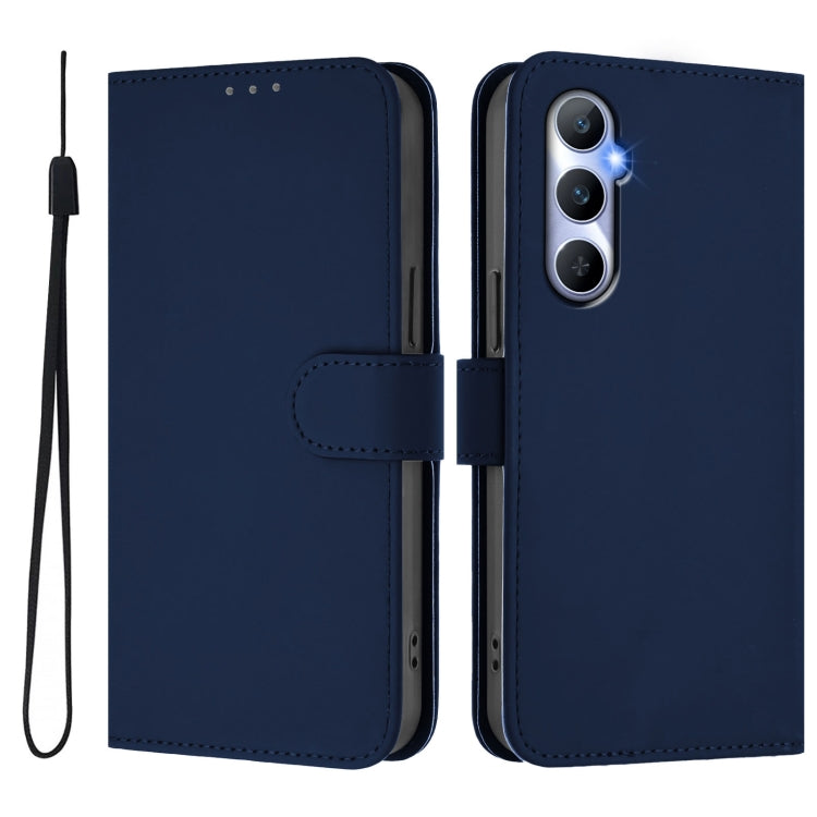 For Realme C65 4G Global Skin Feel Solid Color Leather Phone Case with Lanyard