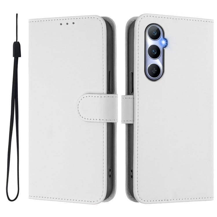 For Realme C65 4G Global Skin Feel Solid Color Leather Phone Case with Lanyard