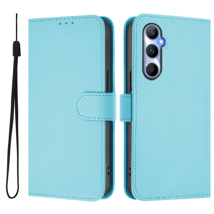For Realme C65 4G Global Skin Feel Solid Color Leather Phone Case with Lanyard