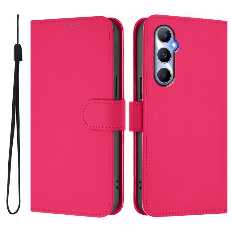 For Realme C65 4G Global Skin Feel Solid Color Leather Phone Case with Lanyard