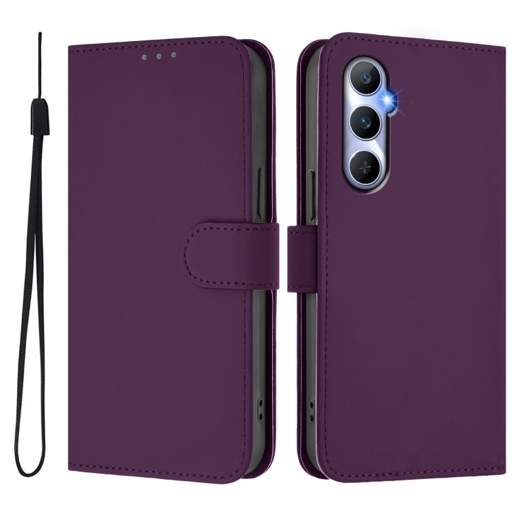 For Realme C65 4G Global Skin Feel Solid Color Leather Phone Case with Lanyard