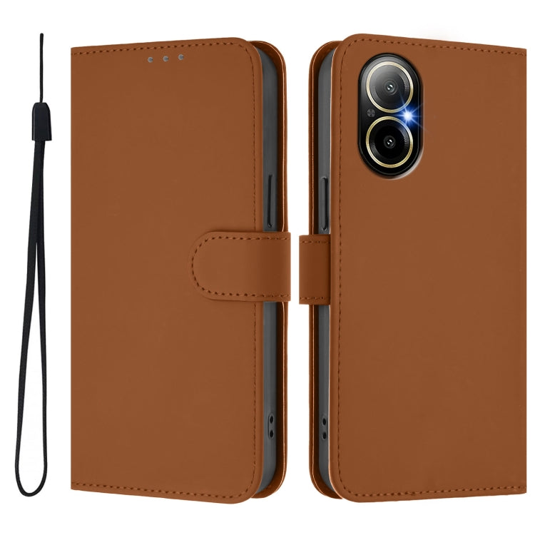 For Realme C67 4G Global Skin Feel Solid Color Leather Phone Case with Lanyard