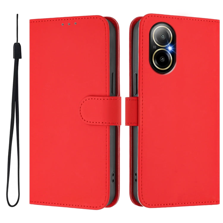 For Realme C67 4G Global Skin Feel Solid Color Leather Phone Case with Lanyard
