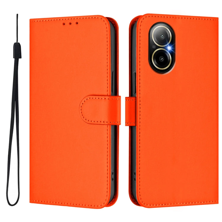 For Realme C67 4G Global Skin Feel Solid Color Leather Phone Case with Lanyard