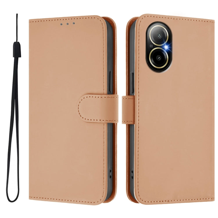 For Realme C67 4G Global Skin Feel Solid Color Leather Phone Case with Lanyard