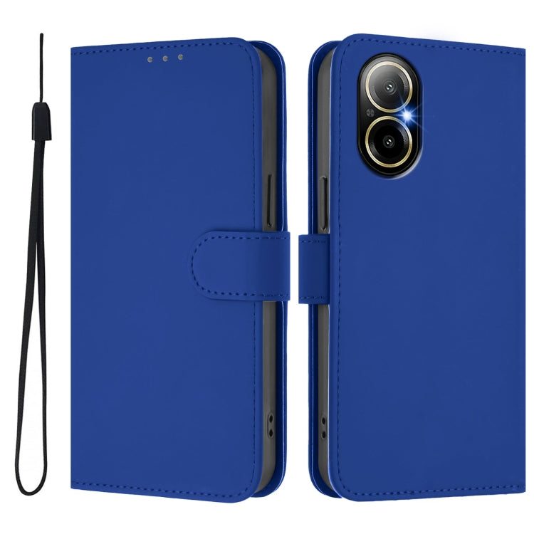 For Realme C67 4G Global Skin Feel Solid Color Leather Phone Case with Lanyard