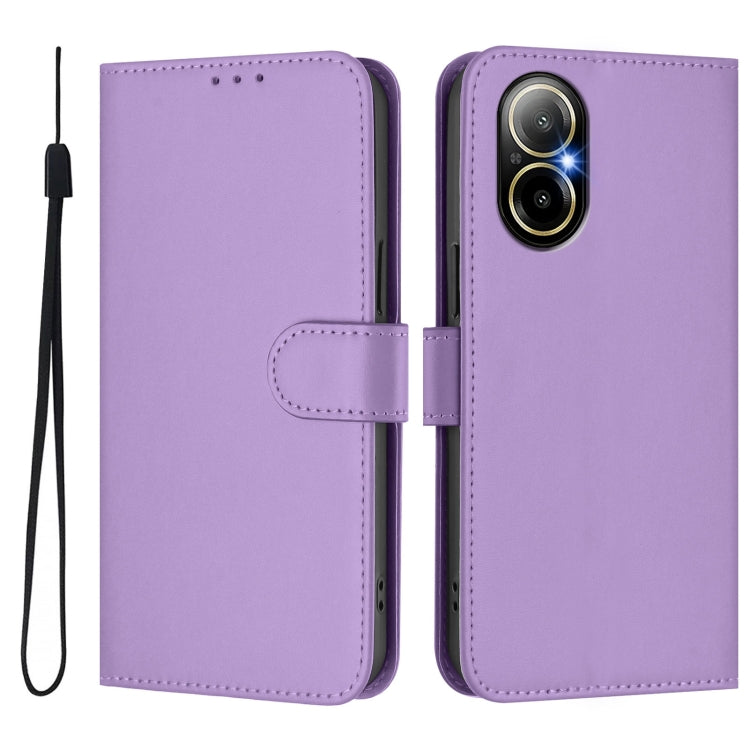For Realme C67 4G Global Skin Feel Solid Color Leather Phone Case with Lanyard
