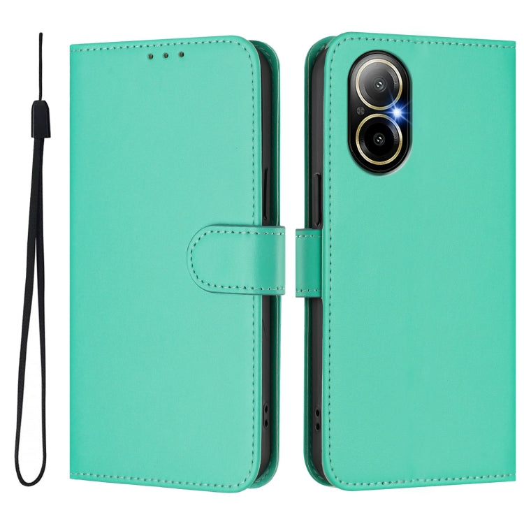 For Realme C67 4G Global Skin Feel Solid Color Leather Phone Case with Lanyard