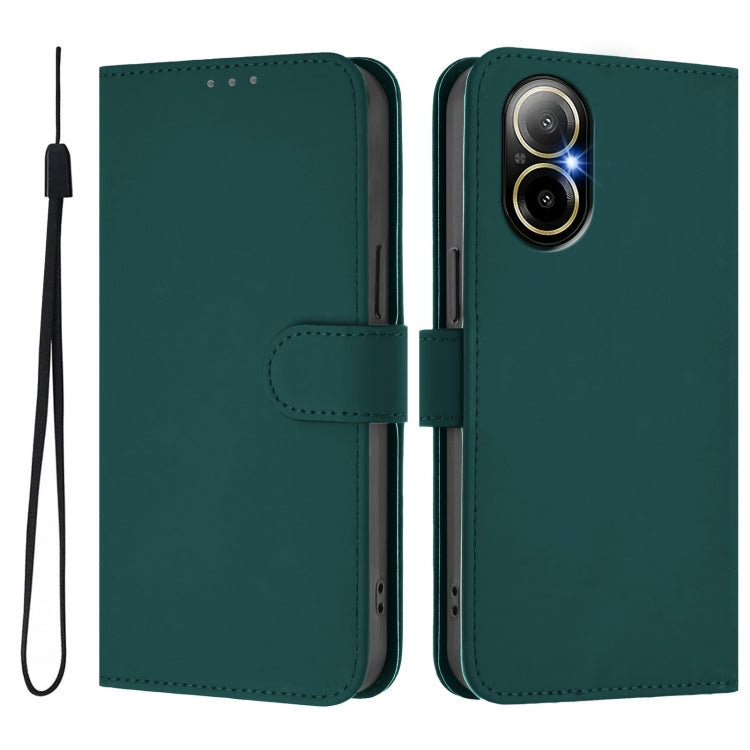 For Realme C67 4G Global Skin Feel Solid Color Leather Phone Case with Lanyard