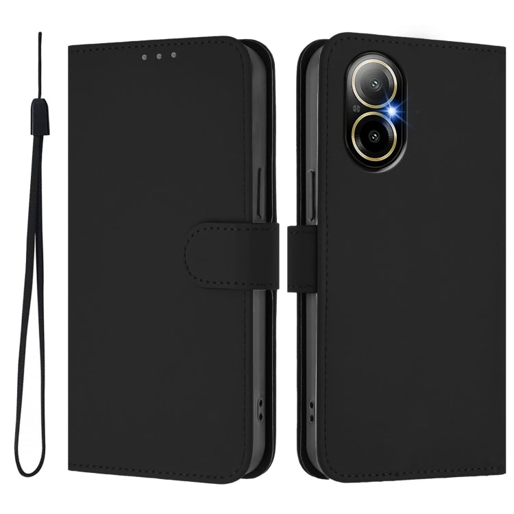 For Realme C67 4G Global Skin Feel Solid Color Leather Phone Case with Lanyard