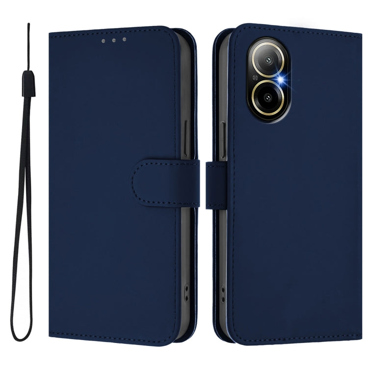 For Realme C67 4G Global Skin Feel Solid Color Leather Phone Case with Lanyard