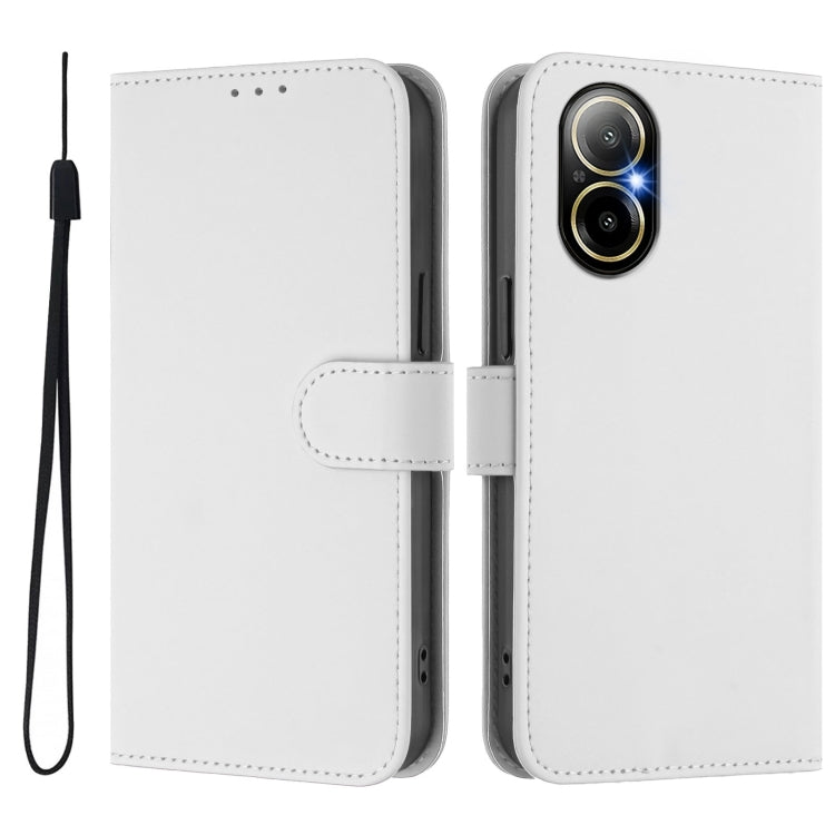 For Realme C67 4G Global Skin Feel Solid Color Leather Phone Case with Lanyard