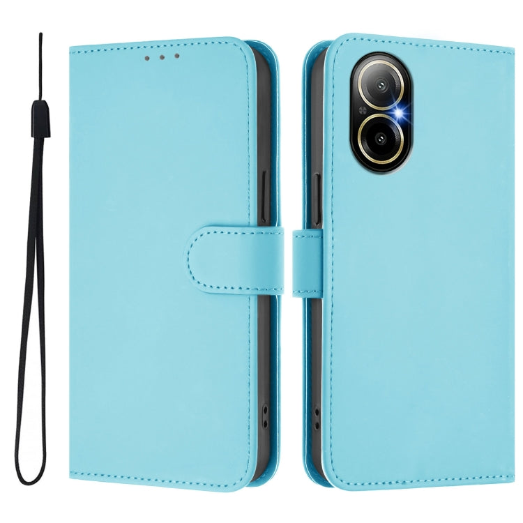 For Realme C67 4G Global Skin Feel Solid Color Leather Phone Case with Lanyard