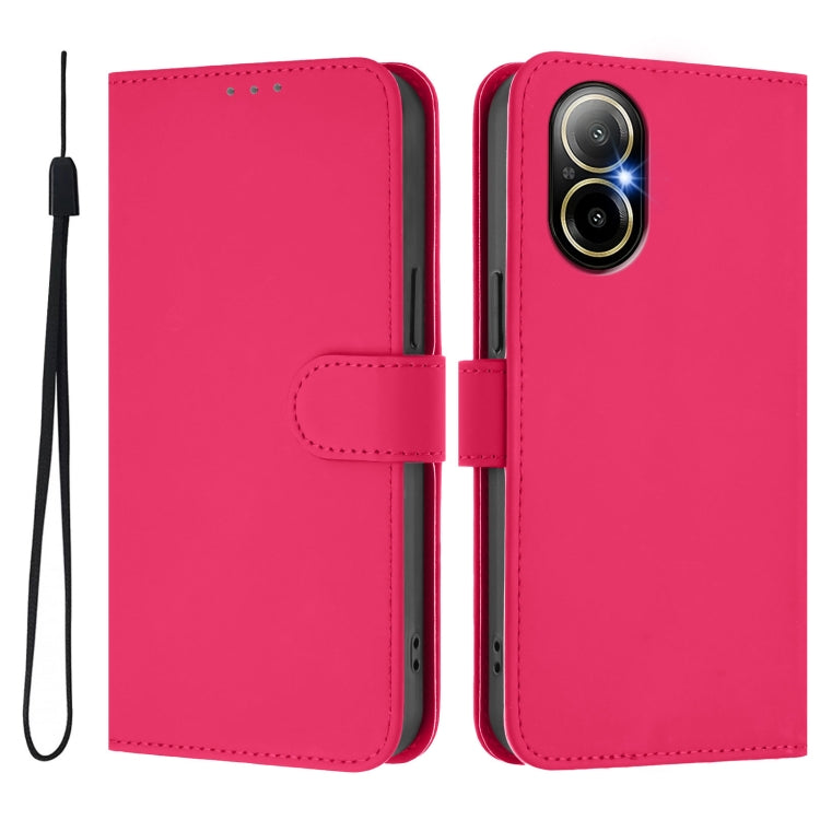 For Realme C67 4G Global Skin Feel Solid Color Leather Phone Case with Lanyard