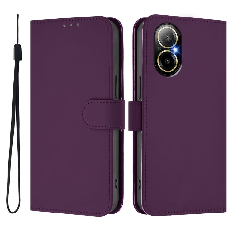 For Realme C67 4G Global Skin Feel Solid Color Leather Phone Case with Lanyard