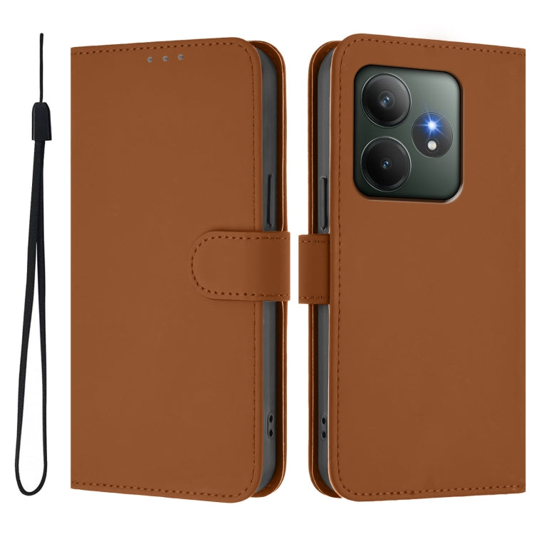 For Realme GT 6 5G Global Skin Feel Solid Color Leather Phone Case with Lanyard