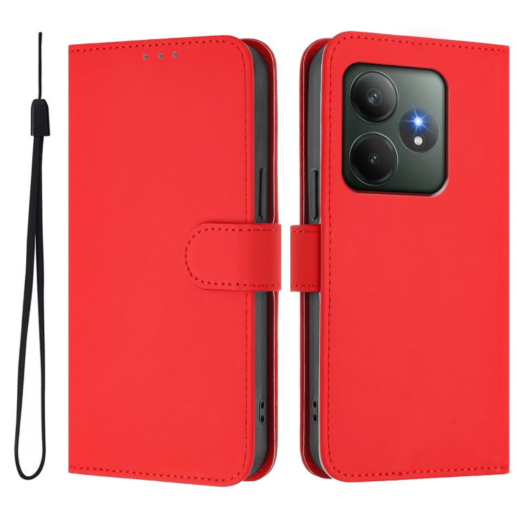 For Realme GT 6 5G Global Skin Feel Solid Color Leather Phone Case with Lanyard