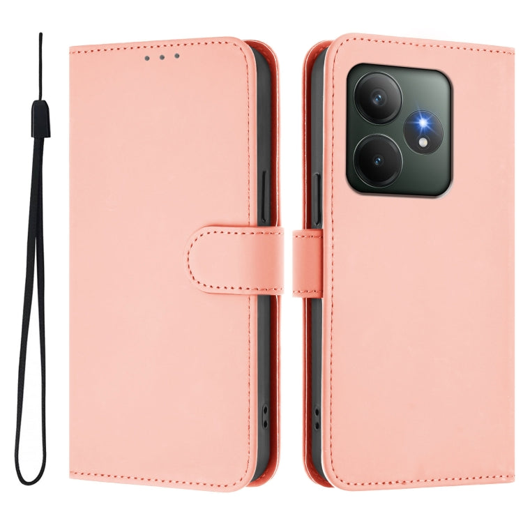 For Realme GT 6 5G Global Skin Feel Solid Color Leather Phone Case with Lanyard