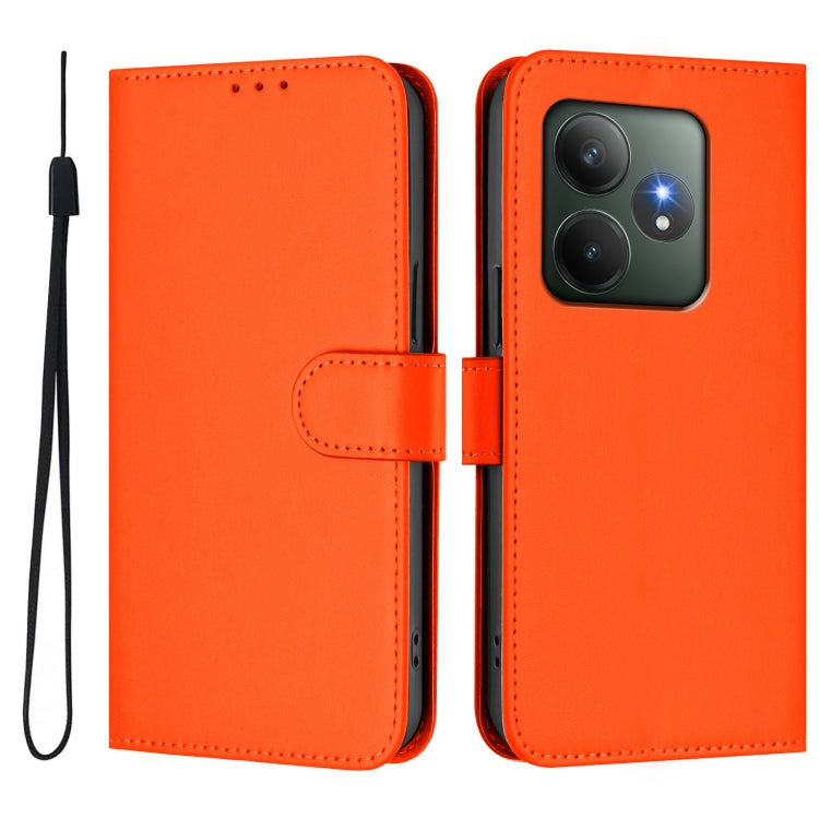 For Realme GT 6 5G Global Skin Feel Solid Color Leather Phone Case with Lanyard