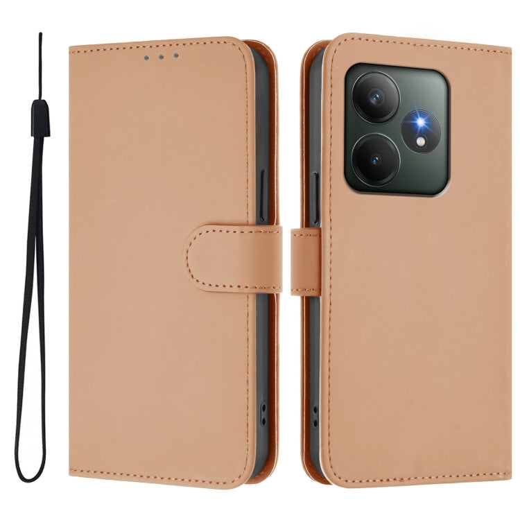 For Realme GT 6 5G Global Skin Feel Solid Color Leather Phone Case with Lanyard