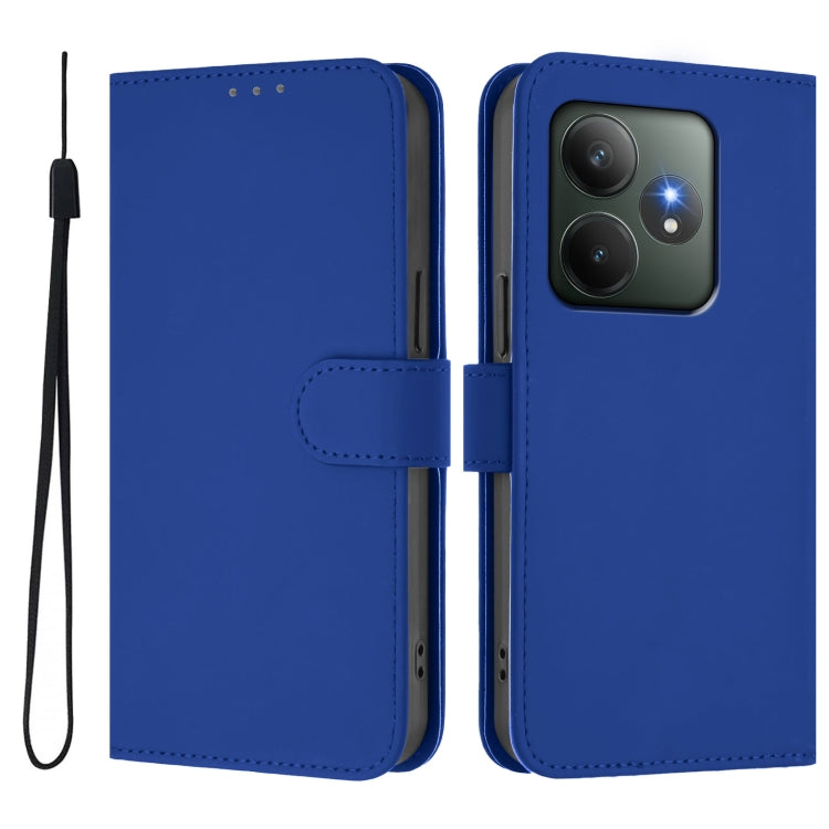 For Realme GT 6 5G Global Skin Feel Solid Color Leather Phone Case with Lanyard