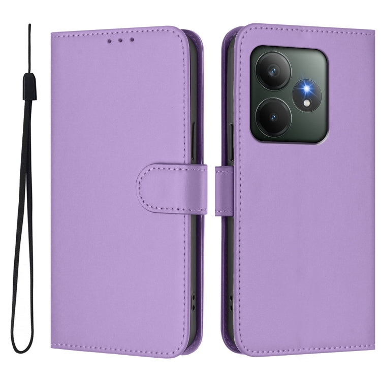 For Realme GT 6 5G Global Skin Feel Solid Color Leather Phone Case with Lanyard