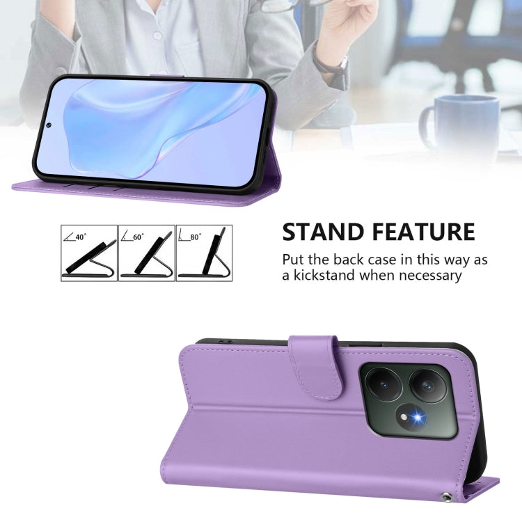 For Realme GT 6 5G Global Skin Feel Solid Color Leather Phone Case with Lanyard