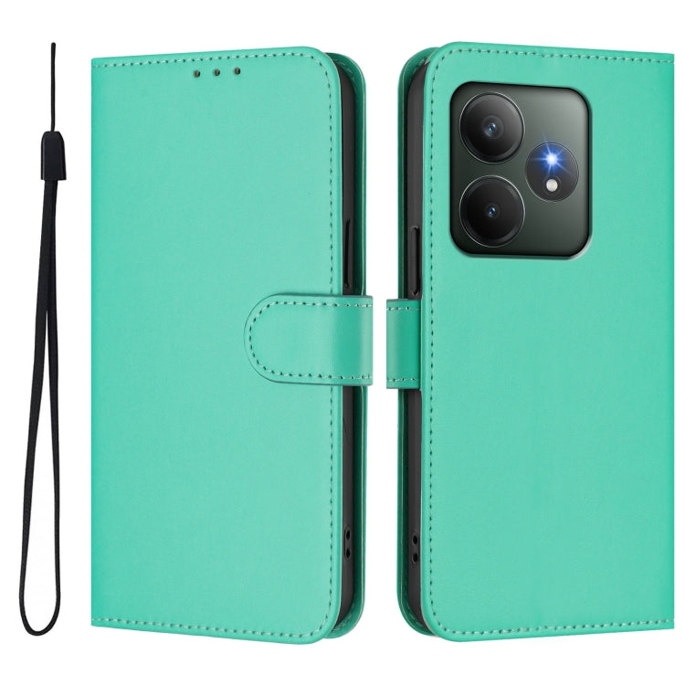 For Realme GT 6 5G Global Skin Feel Solid Color Leather Phone Case with Lanyard