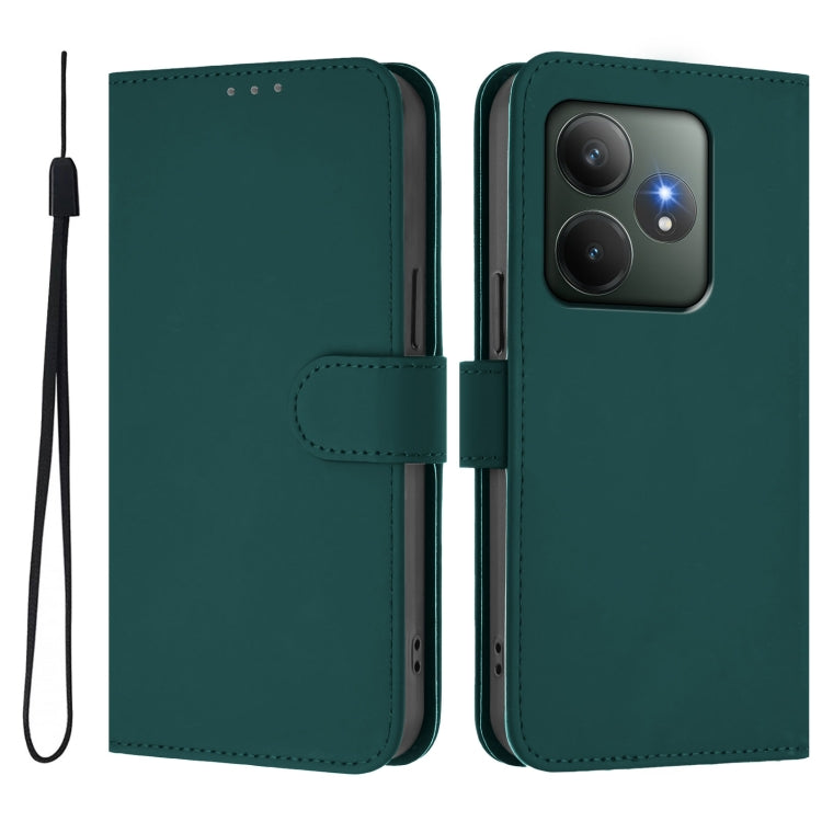For Realme GT 6 5G Global Skin Feel Solid Color Leather Phone Case with Lanyard